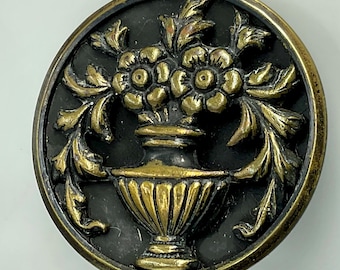 Victorian Vase Urn With Flowers Medium Antique Metal Picture Button Old