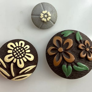 Reserved for T Please do NOT Purchase Lot 3 Vintage Buffed Celluloid Buttons Old Floral Flower Botanical