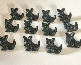 Set 12 Vintage Scotty Dog Scottie Scottish Terrier Realistic Shape Small Black Buttons