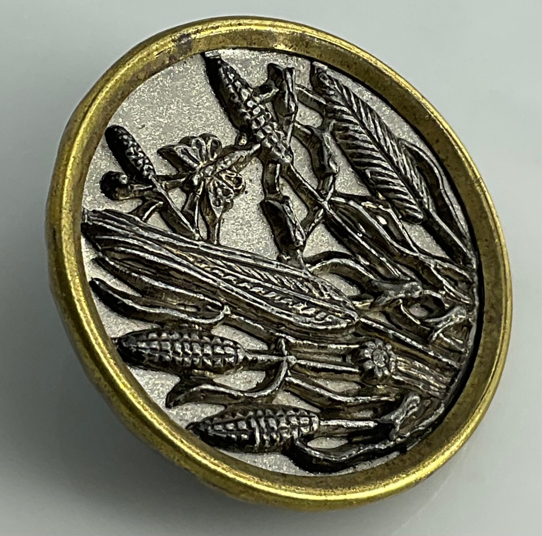 Medium Antique Insect Butterfly Metal Reeds Cattails Picture Buttons ...