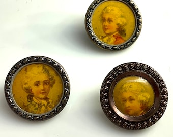 Lot 3 Count Ferson Portrait Color Lithograph Mounted In Metal Antique Buttons Old