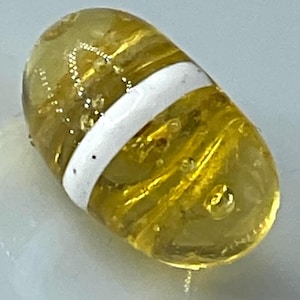 Antique Charmstring Swirlback Yellow White Glass Button Small Victorian Toggle Shape Suspended Bubbles