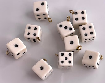 Set 10 Small Dice Novelty Buttons Realistic Shape Vintage Gambling Gaming Games