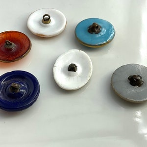Lot 6 Antique Victorian Glass Buttons Floral Shape Medium Size Old Variety Colors image 7