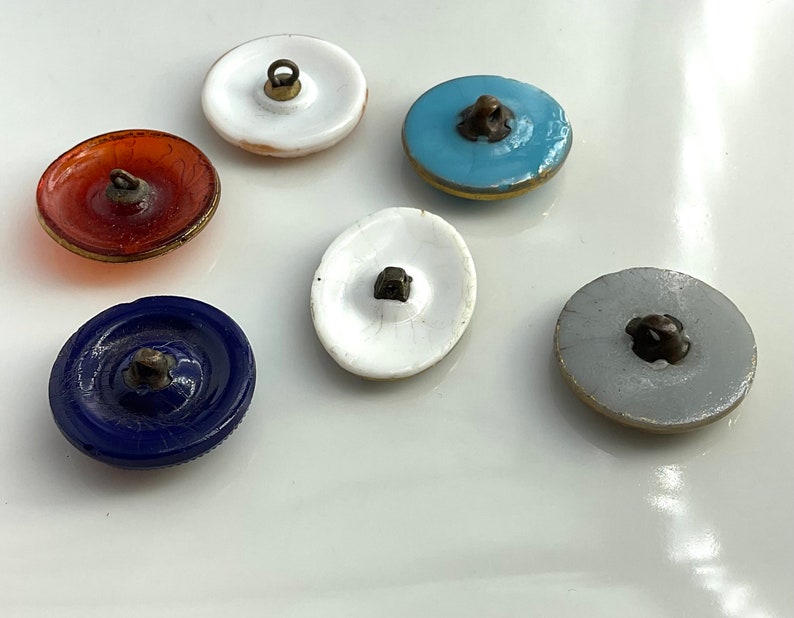 Lot 6 Antique Victorian Glass Buttons Floral Shape Medium Size Old Variety Colors image 7