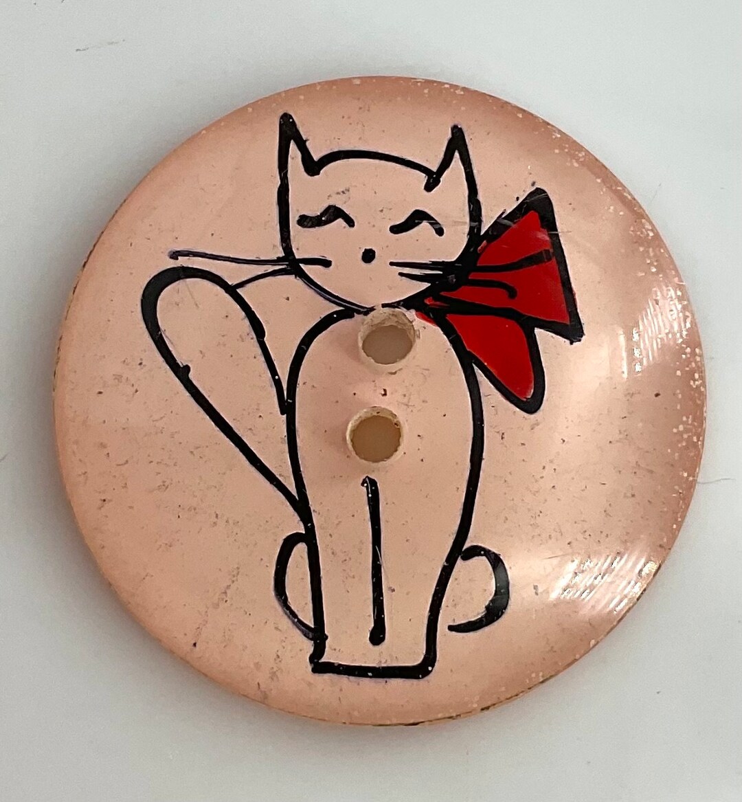 Pink Cat Red Bow Vintage Plastic Medium Picture Button - Etsy