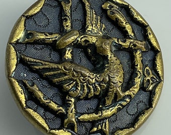 Bird On a Branch Medium Metal Antique Victorian Picture Button Old Pictorial