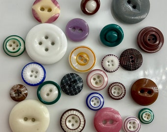 Lot 24 Unusual Antique Colorful China Buttons Small Medium Old Calico Stencil Luster Variety Solid Body Ringers