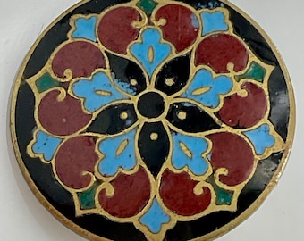 Colorful Flower Enamel Metal Antique Button Old Medium Victorian