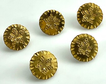 Set 5 Antique Small Metal Gilt Buttons Botanical Design