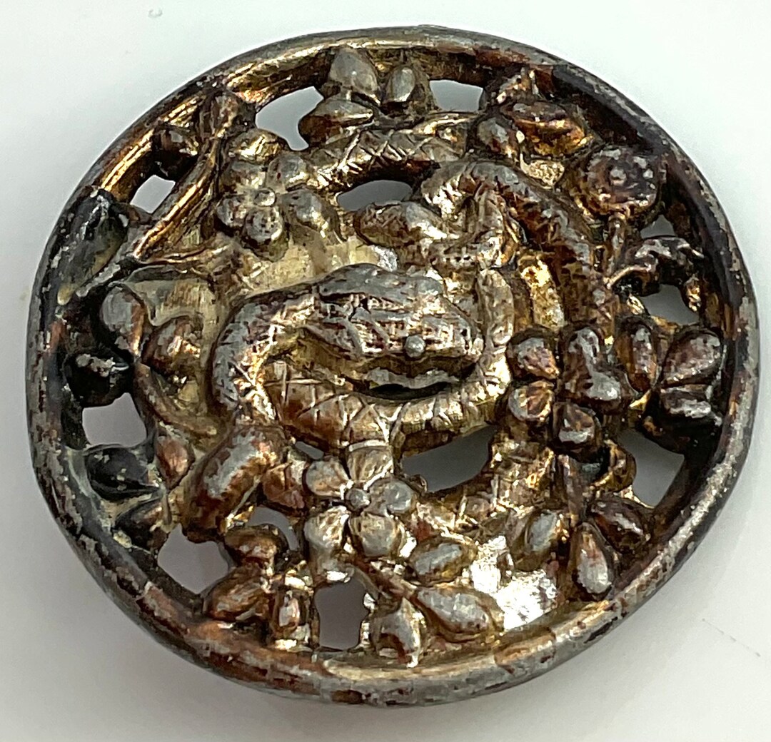 Coiled Snake Flowers Antique Button Old Metal Picture Pewter Button ...