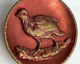 Game Bird Antique Sporting Hunt Picture Button Victorian old Original Red Color Tint