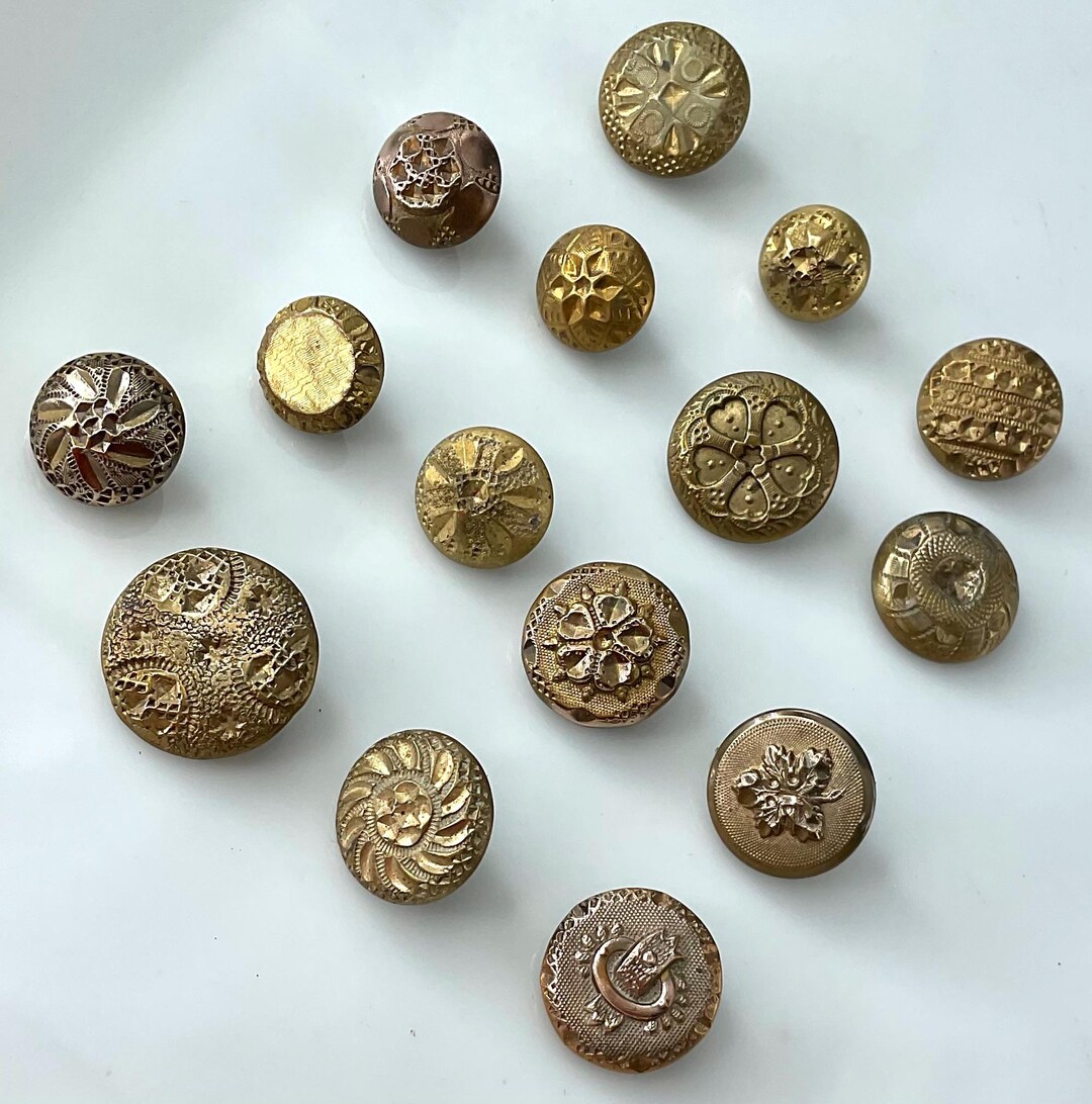 Lot of 15 Antique Gilt Golden Age Buttons Old Variety Victorian Small ...
