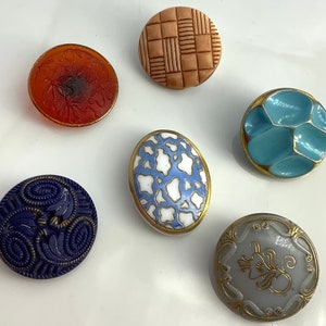 Lot 6 Antique Victorian Glass Buttons Floral Shape Medium Size Old Variety Colors image 1