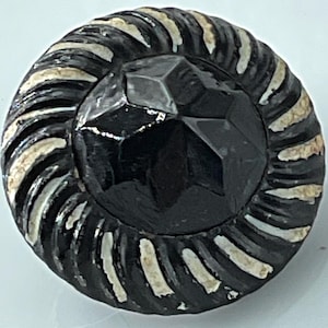 Medium Victorian Faceted Cone Black Glass Jewel in Metal Color Tint Antique Button Old