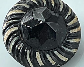 Medium Victorian Faceted Cone Black Glass Jewel in Metal Color Tint Antique Button Old