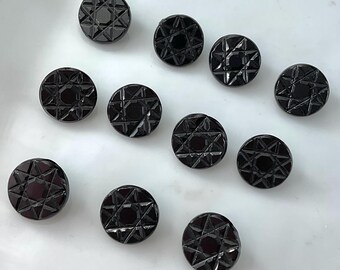 Set 11 Small Antique Black Glass Star Buttons Old Victorian