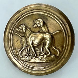 Dogs Field Hunt Antique Sporting Antique Picture Button Metal Old Victorian Backmark