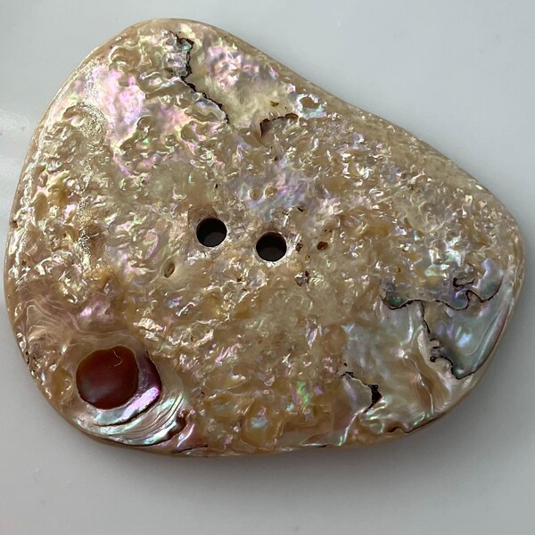 Large Antique Abalone Pearl Freeform Shape Button Old Great Color Victorian