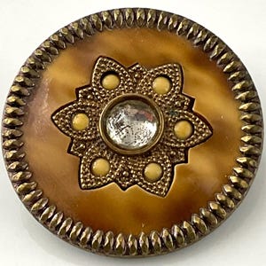 Large Victorian Perforate Celluloid Glass Jewel Metal Button Antique Floral Old
