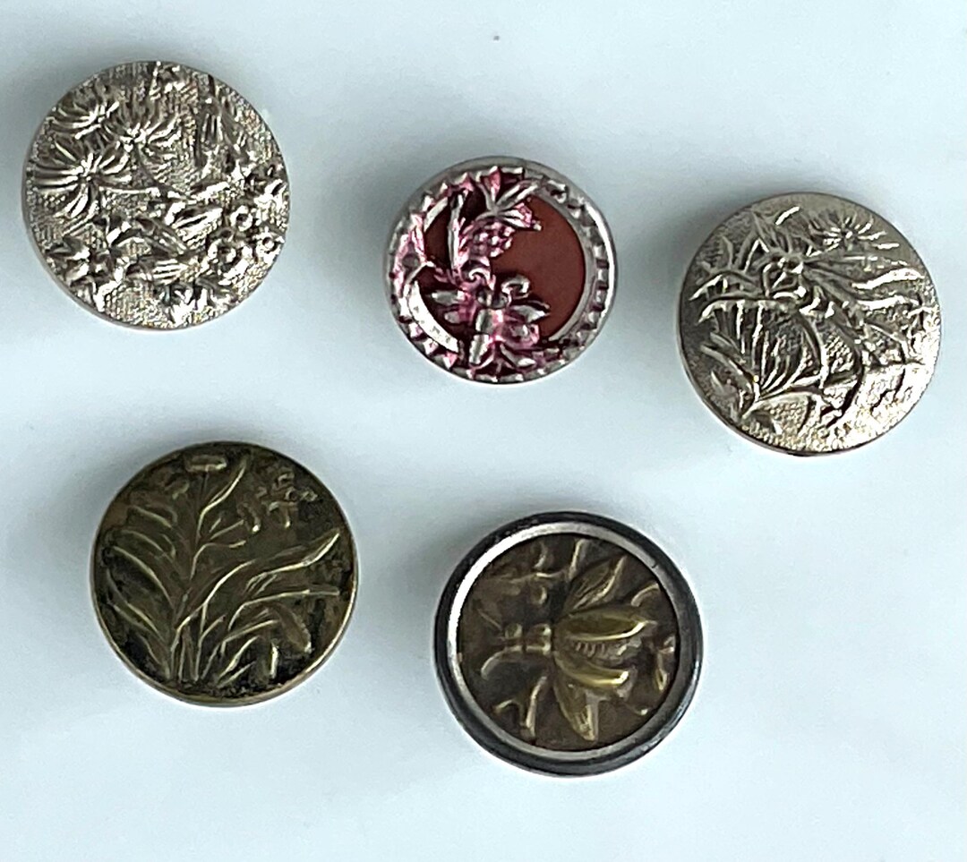 Lot 5 Antique Insect Bug Picture Buttons Old Small Metal Animal ...