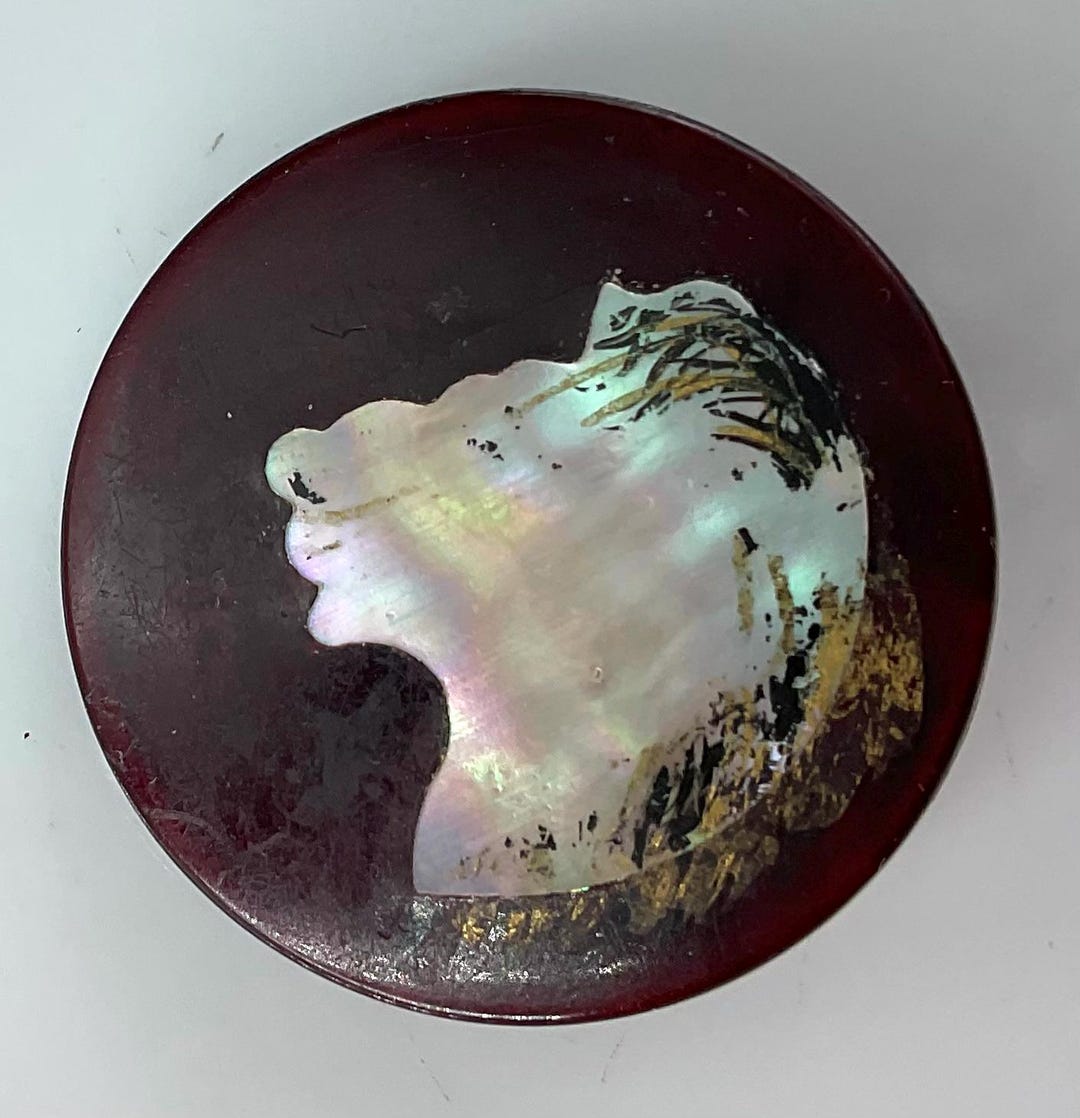 Lion Shell Inlay Medium Pearl Inlay Horn Inlaid Lion Animal Antique Picture Button Old ...