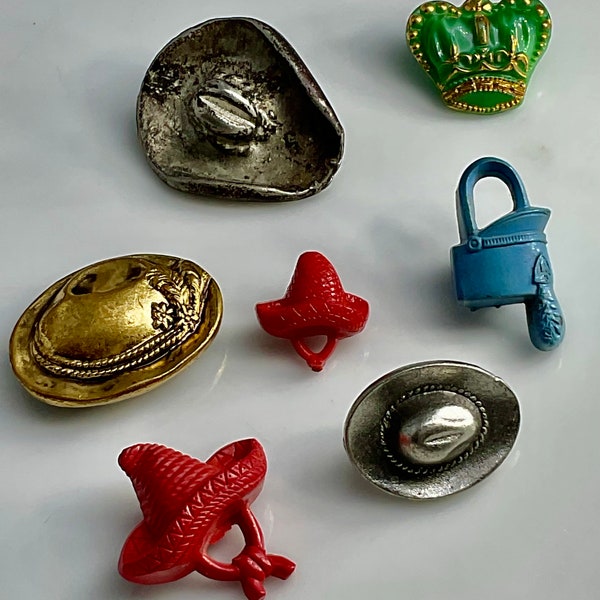 Lot 7 Vintage Metal Plastic Glass Hat Realistic Shape Small Novelty Colorful Buttons