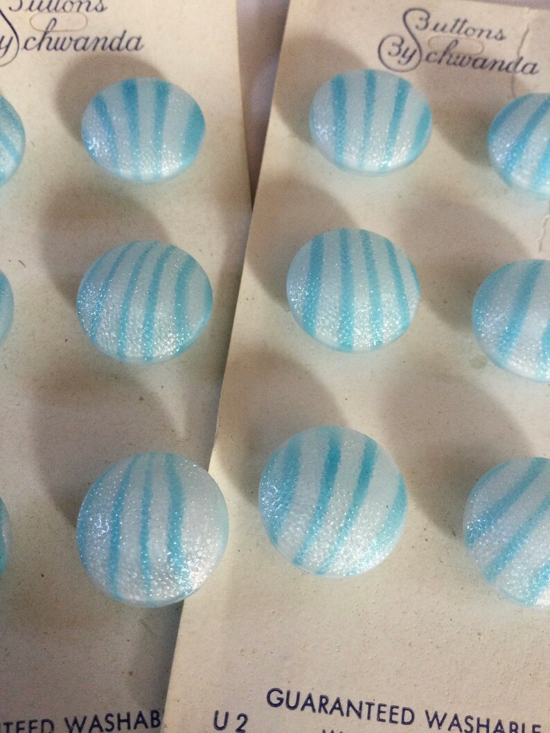 Set 12 vintage West German glass Blue and White striped vintage buttons old