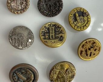 Lot 8 Antique Building Architecture Small Metal Picture Buttons Old Variety