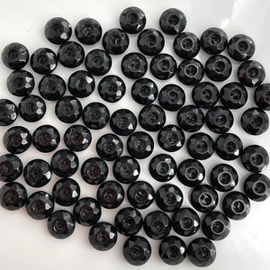 Set 71 Antique Black Glass Buttons Small Sew Thru Whistle  Faceted