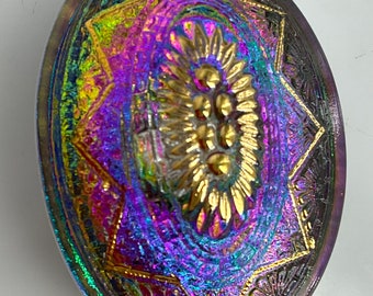 Large Colorful Mercury Glass Oval Shape Vintage Button