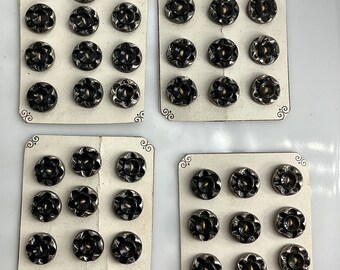 Set 48 Vintage Black Glass Silver Luster old buttons Small Doll Clothes Original Cards