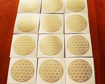 Flower of Life, 12 Stickers, Transparent, Gold Color