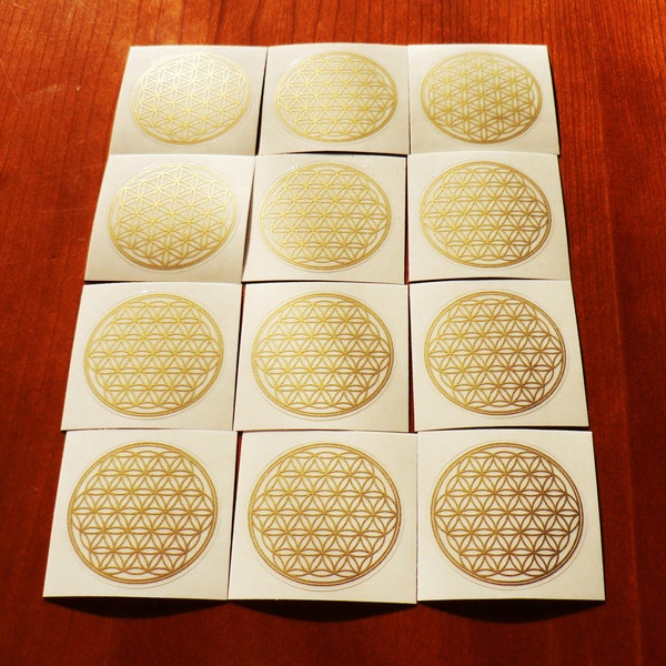 Flower of Life, 50 Stickers, Transparent, Gold Color