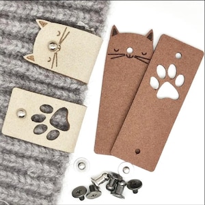 Etiquetas dobráveis de camurça sintética com pata de gato feitas à mão: acessórios de tricô e crochê (8 peças)