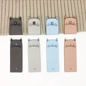 Etiqueta dobrável para gato, feita à mão, camurça sintética, couro, tricô, crochê, acessórios, chapéus, 4 cores, 4 peças