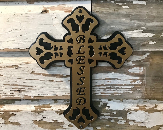 Decorative Metal Cross Blessed