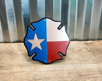 Florian Cross Texas Flag Fire Fighter Hitch Cover