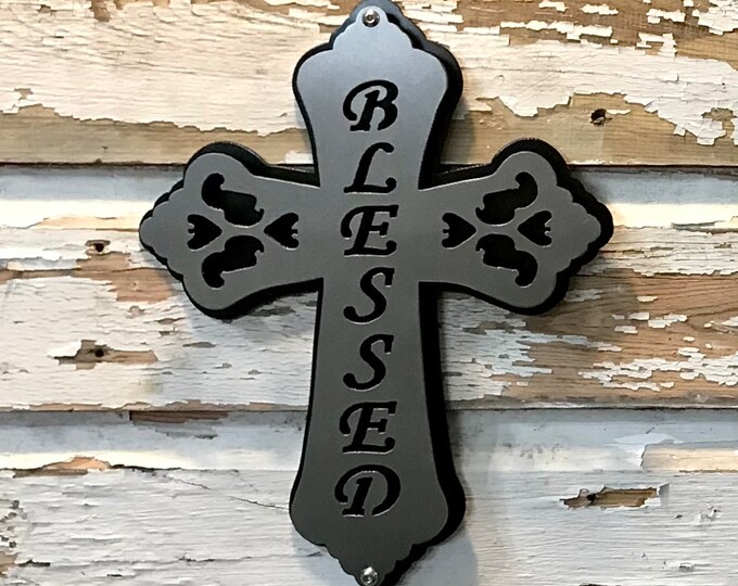 Decorative Metal Cross Blessed