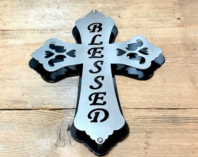Decorative Metal Cross Blessed