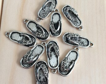 Silver flip flop charm 10 pieces