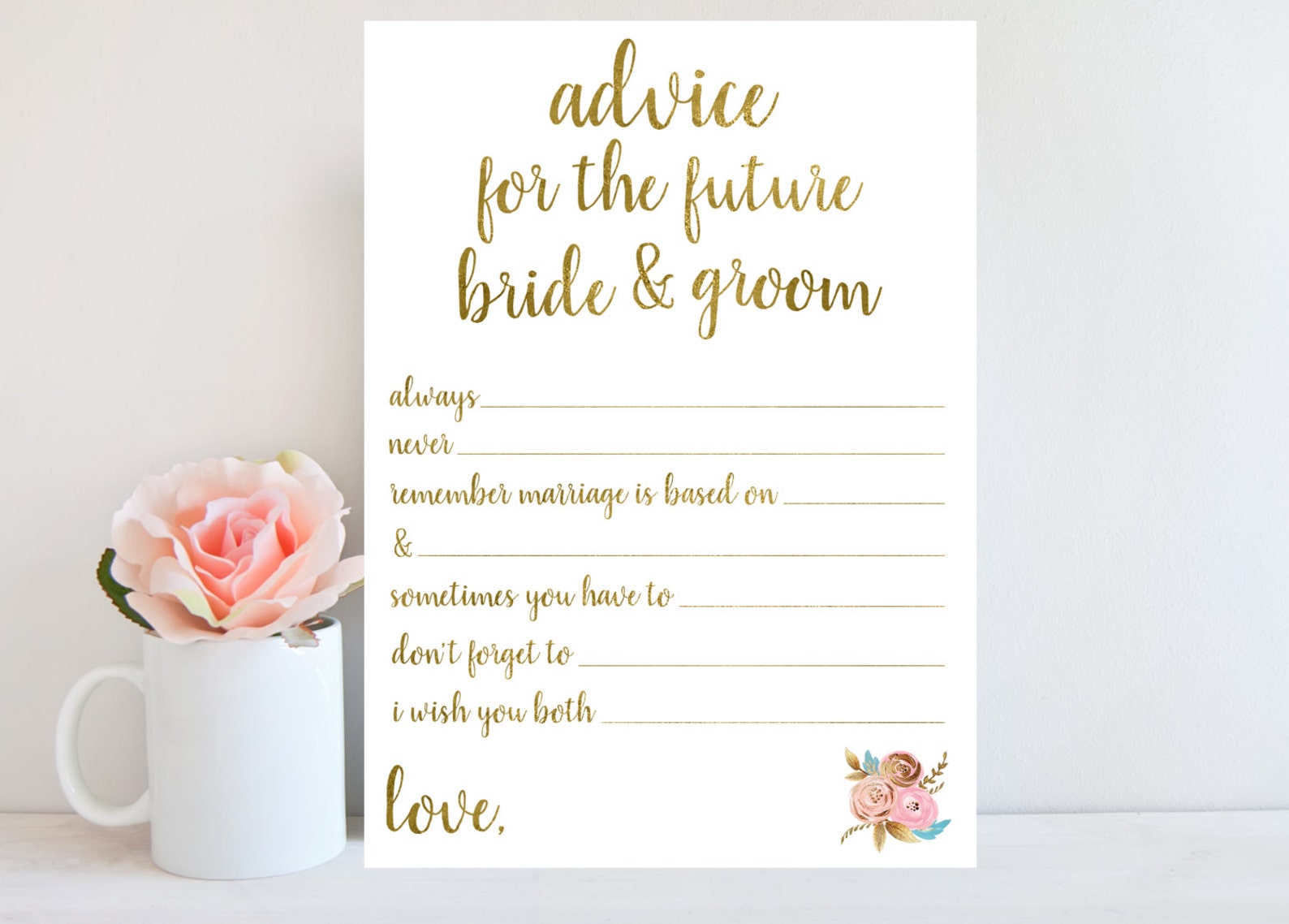 Advice for the Bride and Groom, Bridal Shower Game, Printable Wedding ...
