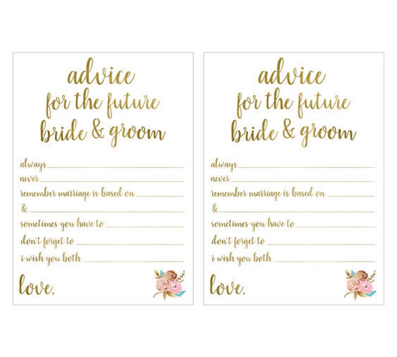 Advice for the Bride and Groom, Bridal Shower Game, Printable Wedding ...