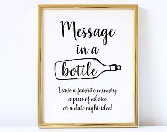 Black And White Message In A Bottle Personalised Wedding Sign Poster 