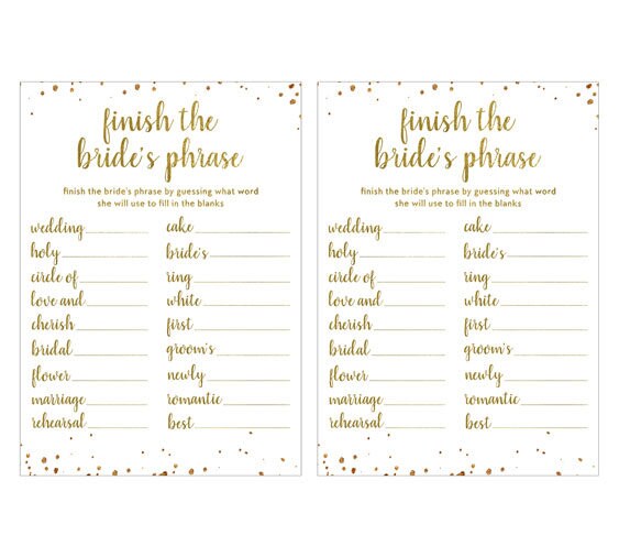 Finish the Bride's Phrase Game, Bridal Shower Party Games Printables ...