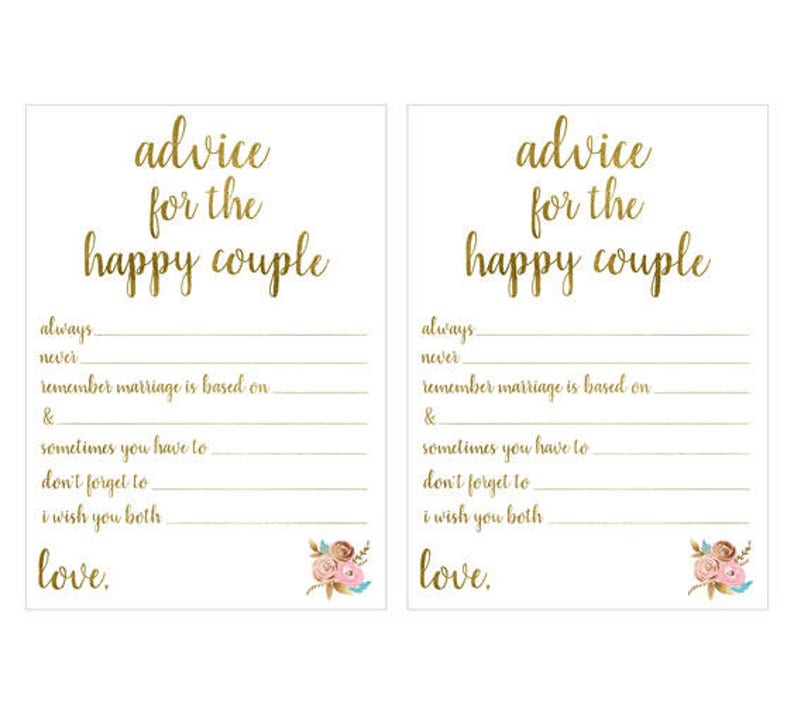 Advice for the Happy Couple, Bridal Shower Advice Cards, Gold Printable ...