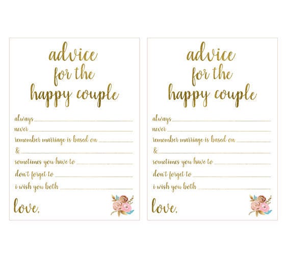 Advice for the Happy Couple, Bridal Shower Advice Cards, Gold Printable ...