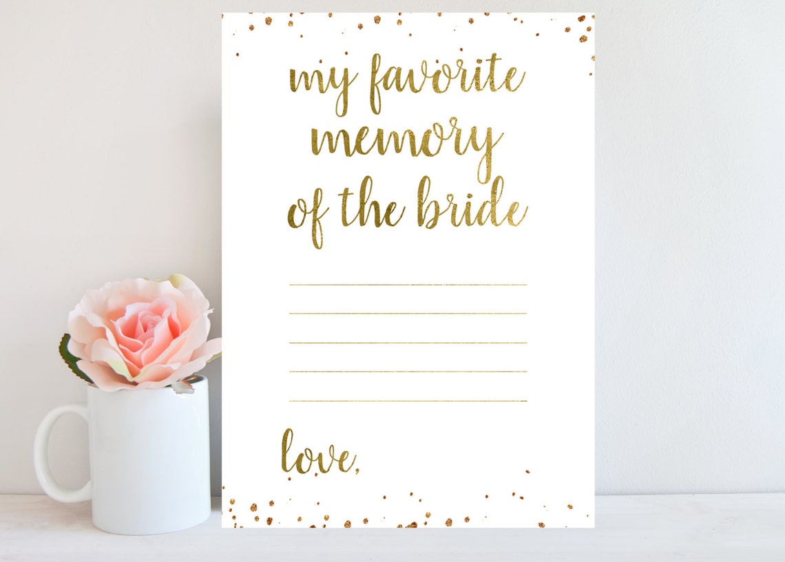 Favorite Memory of the Bride, Gold, Bridal Shower Printable Card ...