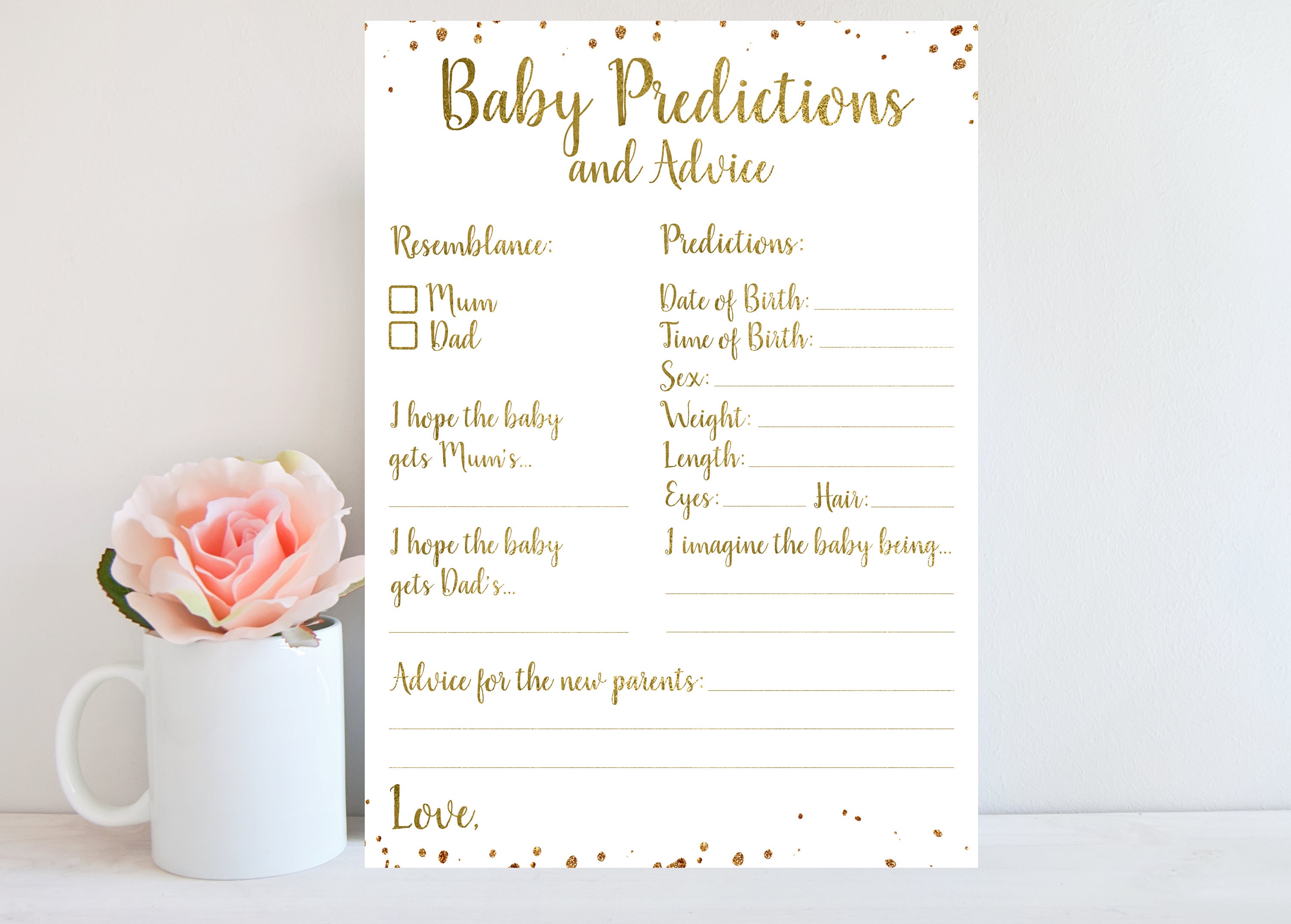 Baby Predictions and Advice Card Baby Shower Game Printable Etsy