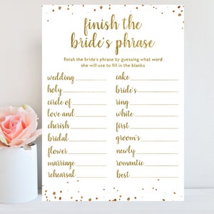 Finish the Bride's Phrase Game, Bridal Shower Party Games Printables ...